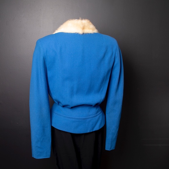 50s Blue Suit Jacket w/ Removable Real Fur collar - Picture 7 of 8